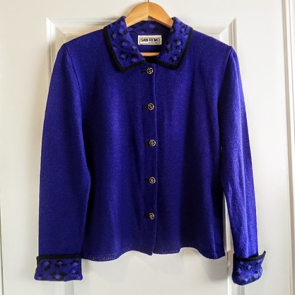 Vintage San Remo Purple Black Knit Cardigan